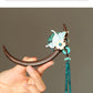 Crescent Moon Butterfly Ebony Hairpin – New Chinese Style Blue Shell Tassel Hair Stick