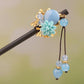 Blue Flower Sapphire Branch 7 Beads Tassel Hairpin-Wood