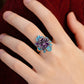 Blue Purple Enamel Peony Ring for Women – Vintage Ethnic Style Adjustable Alloy Statement Ring
