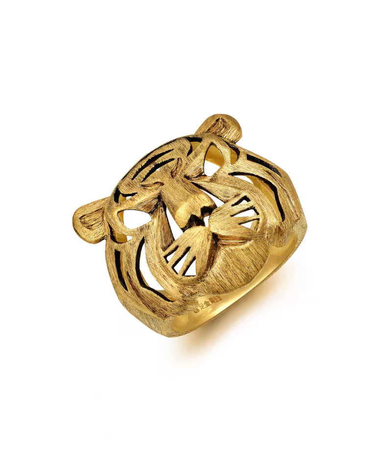 New Chinese Style Tiger Head Ring – Brass Hollow Zodiac Statement Jewelry