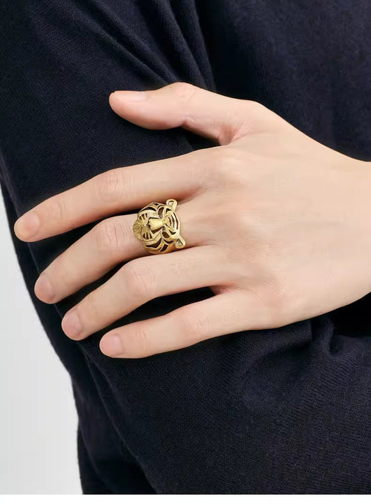 New Chinese Style Tiger Head Ring – Brass Hollow Zodiac Statement Jewelry