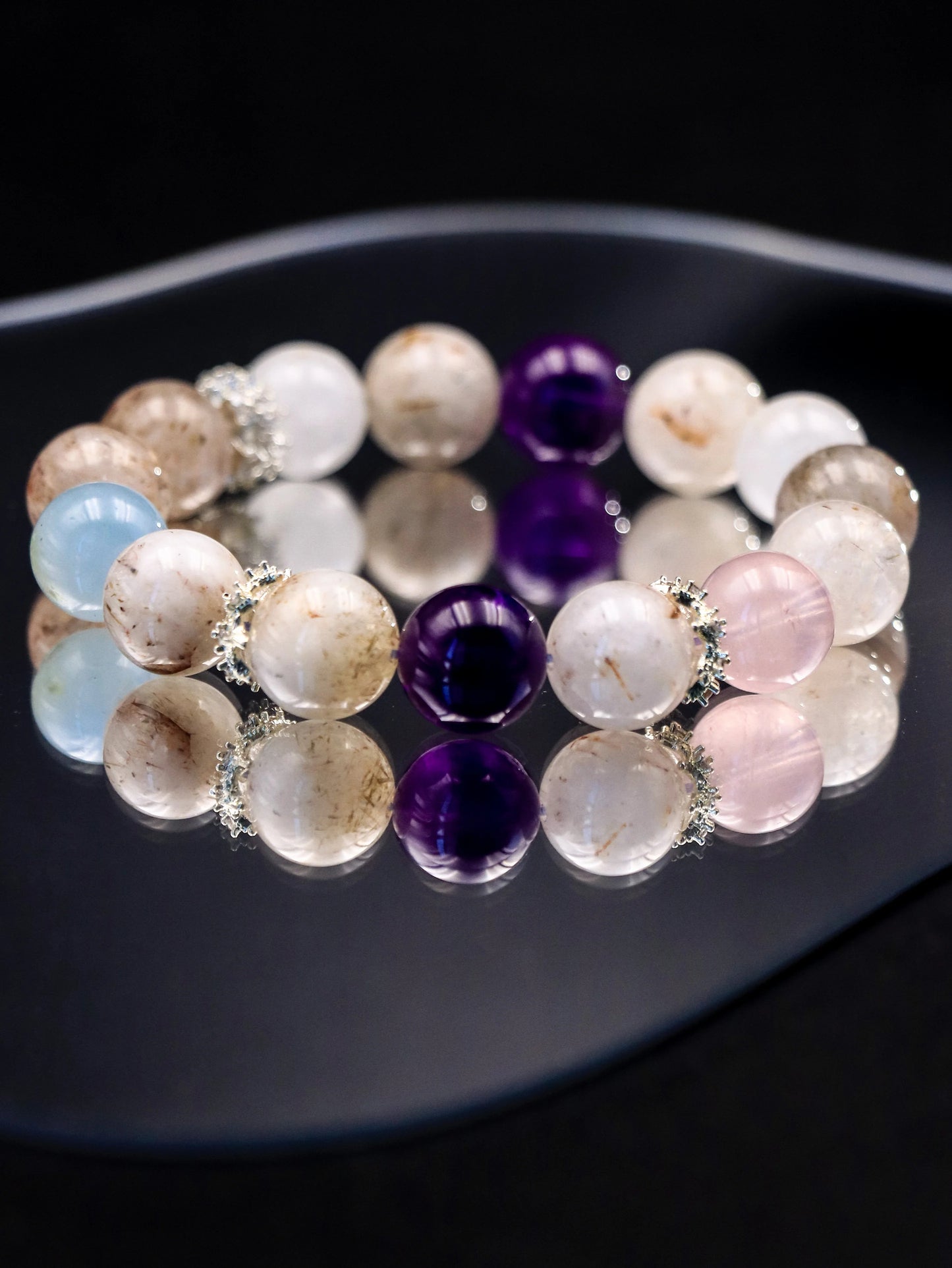 Mystic Harmony Crystal Healing Bracelet – Black Super Seven, Ghost Quartz, Rose Quartz & Amethyst Energy Blend