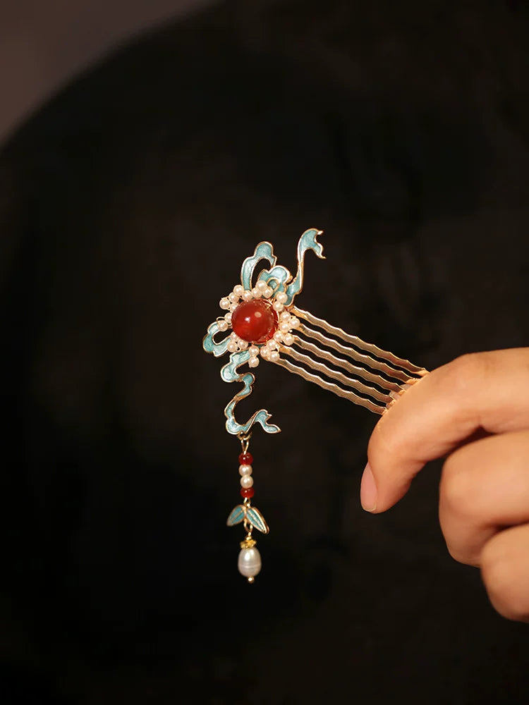 Peacock Blue Auspicious Cloud Hairpin – New Chinese Style Enamel Hair Accessory（A pair）
