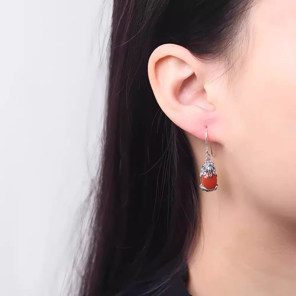 Vintage Pixiu Red Agate Earrings – Chinese Style Lucky Drop Earrings for Women