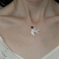 Chinese Feng Bird Necklace – White Shell & Red Agate Minimalist Pendant