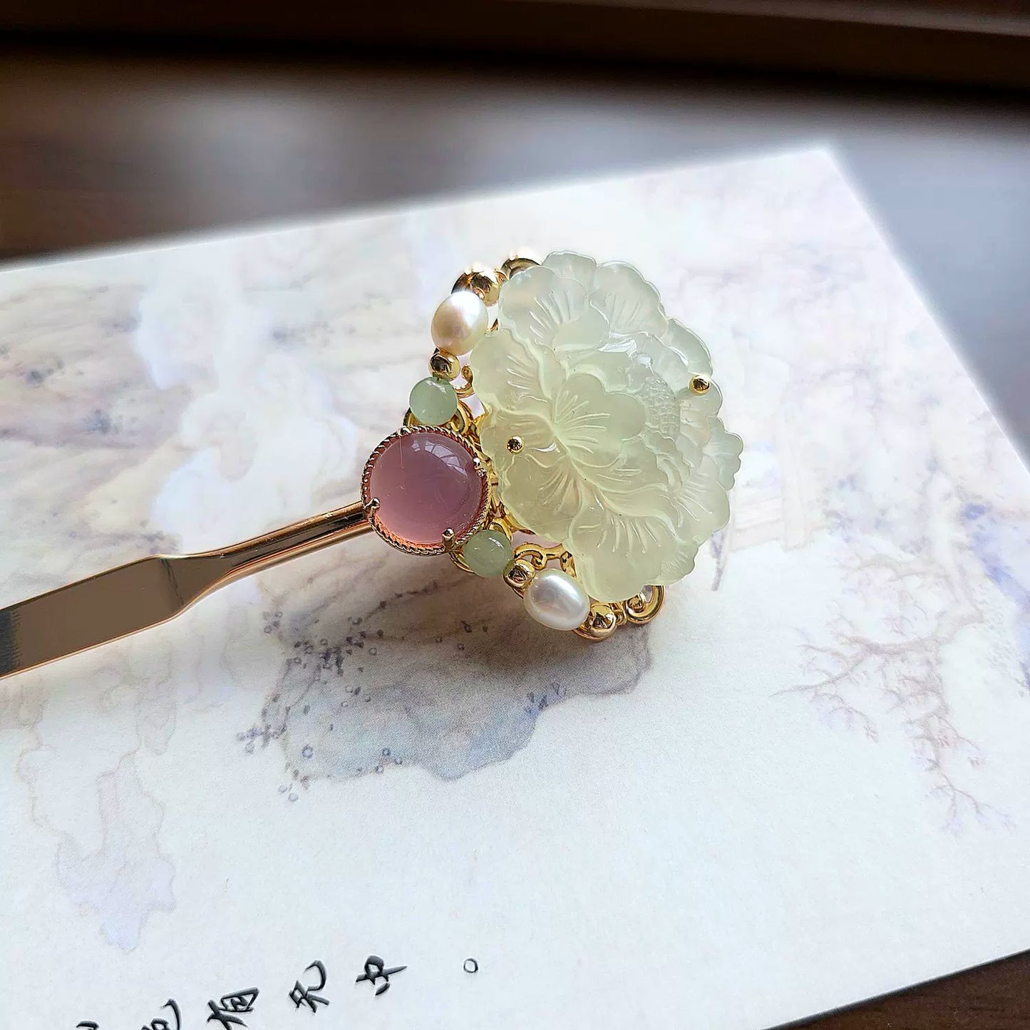 Traditional Chinese Hair Stick with Jade & Pearls | Handmade Hanfu & Qipao Hair Accessory