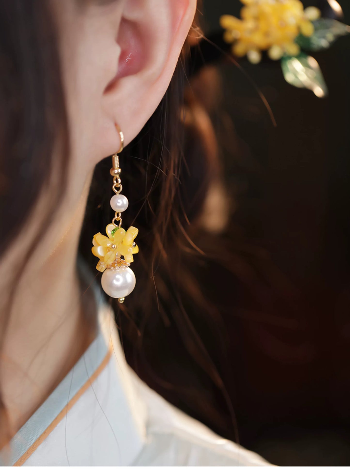 New Chinese Style Osmanthus Earrings – Vintage Floral Dangle Earrings with Oriental Charm