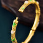 Vintage Gold Bamboo Pattern Bangle – 925 Silver Thick Gold-Plated Open Bracelet for Women