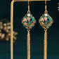 Chinese Ruyi Jade Tassel Earrings – Vintage Palace Style Long Drop Earrings