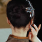 Vintage Chinese Style Ebony Wood Butterfly Hairpin with Pearl Tassel – Elegant Qipao Hair Accessory for Women