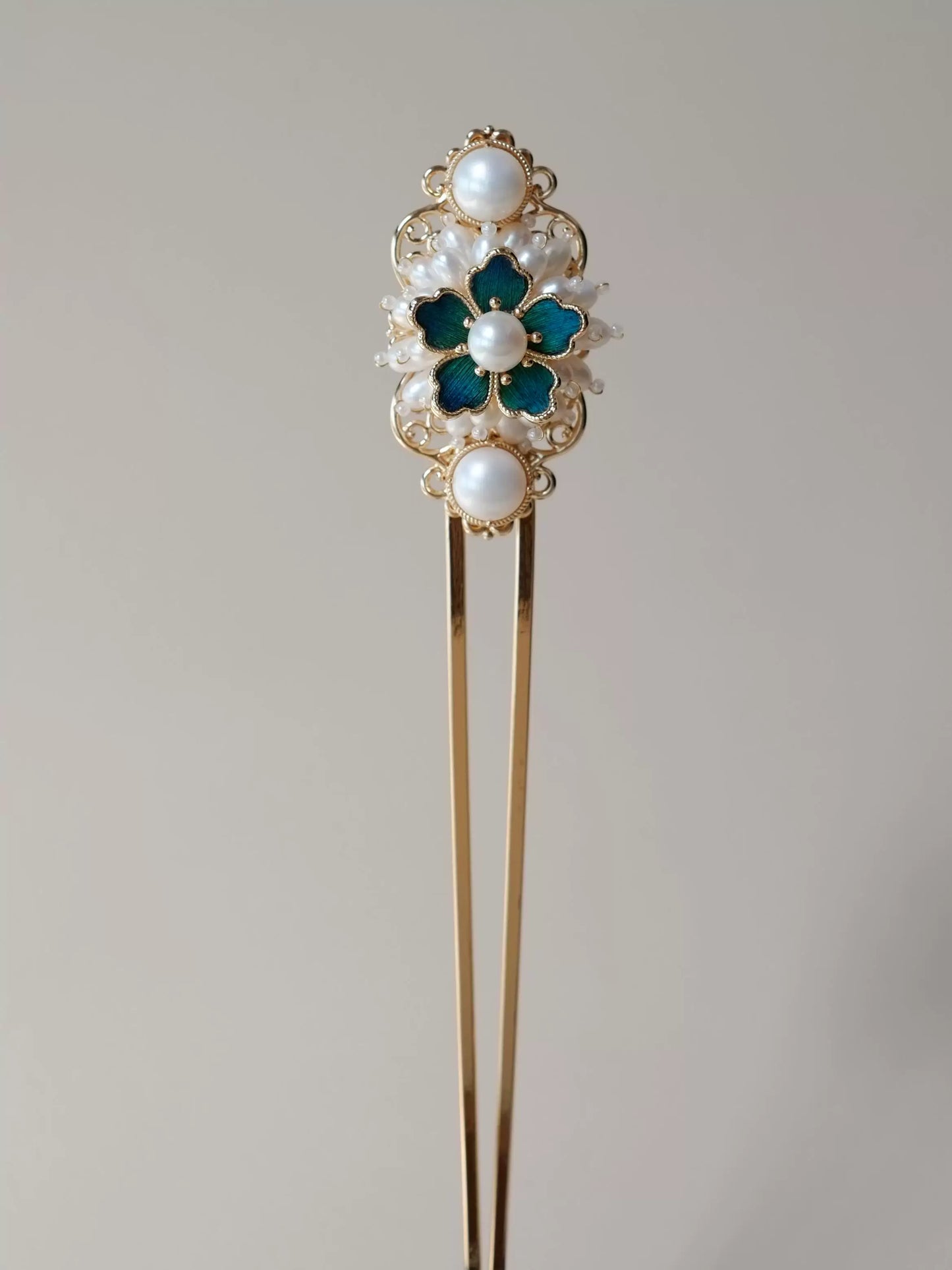 Luxury Pearl Dian Cui Style Hairpin – New Chinese Style Peacock Feather Hair Fork