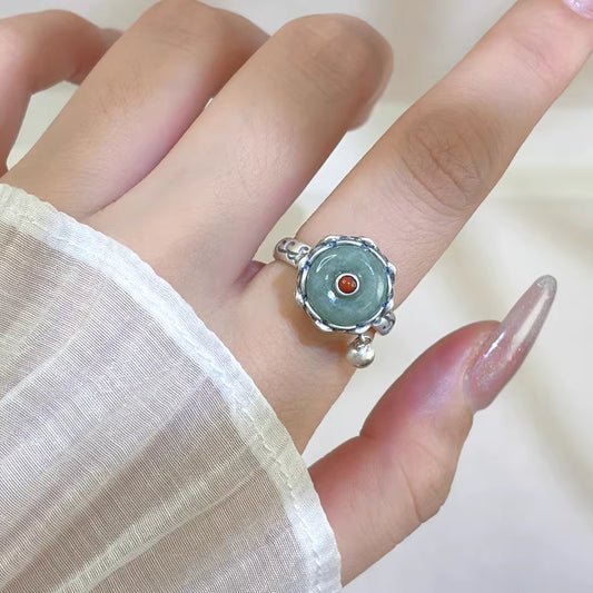 Vintage Chinese Style Rotating Jade Ring – Six-Character Mantra Peace Amulet Spinner Ring | 925 Sterling Silver