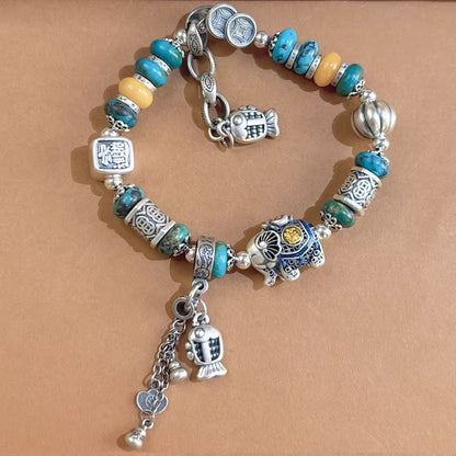 Chinesisches Türkis- & Bienenwachs-Quastenarmband – Handgemachter Feng Shui Schmuck für Schutz, Balance & Glück