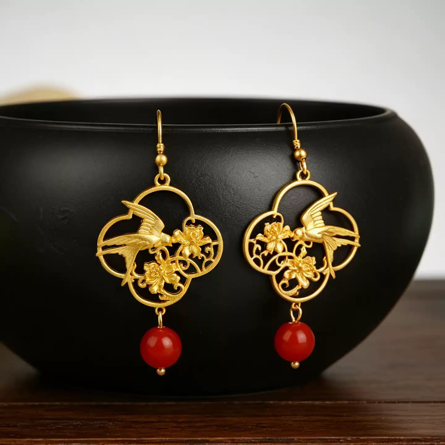 3D Swallow Relief Earrings – Traditional Chinese Inspired Statement Earrings for Women