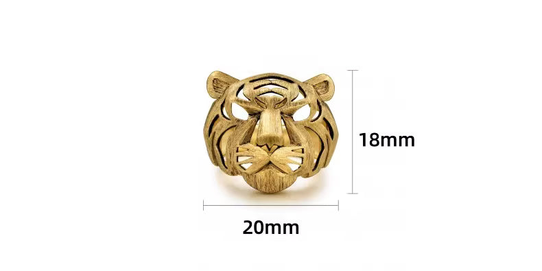 New Chinese Style Tiger Head Ring – Brass Hollow Zodiac Statement Jewelry