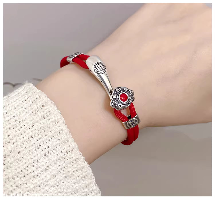 Chinesisches rotes Ruyi-Symbol-Armband – handgefertigtes glücksverheißendes rotes Paar-Schnur-Design