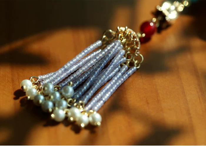 Tassel Hairpin Stick | Gold-Plated Copper Chinese Hair Accessory with Turquoise, Agate & Pearl