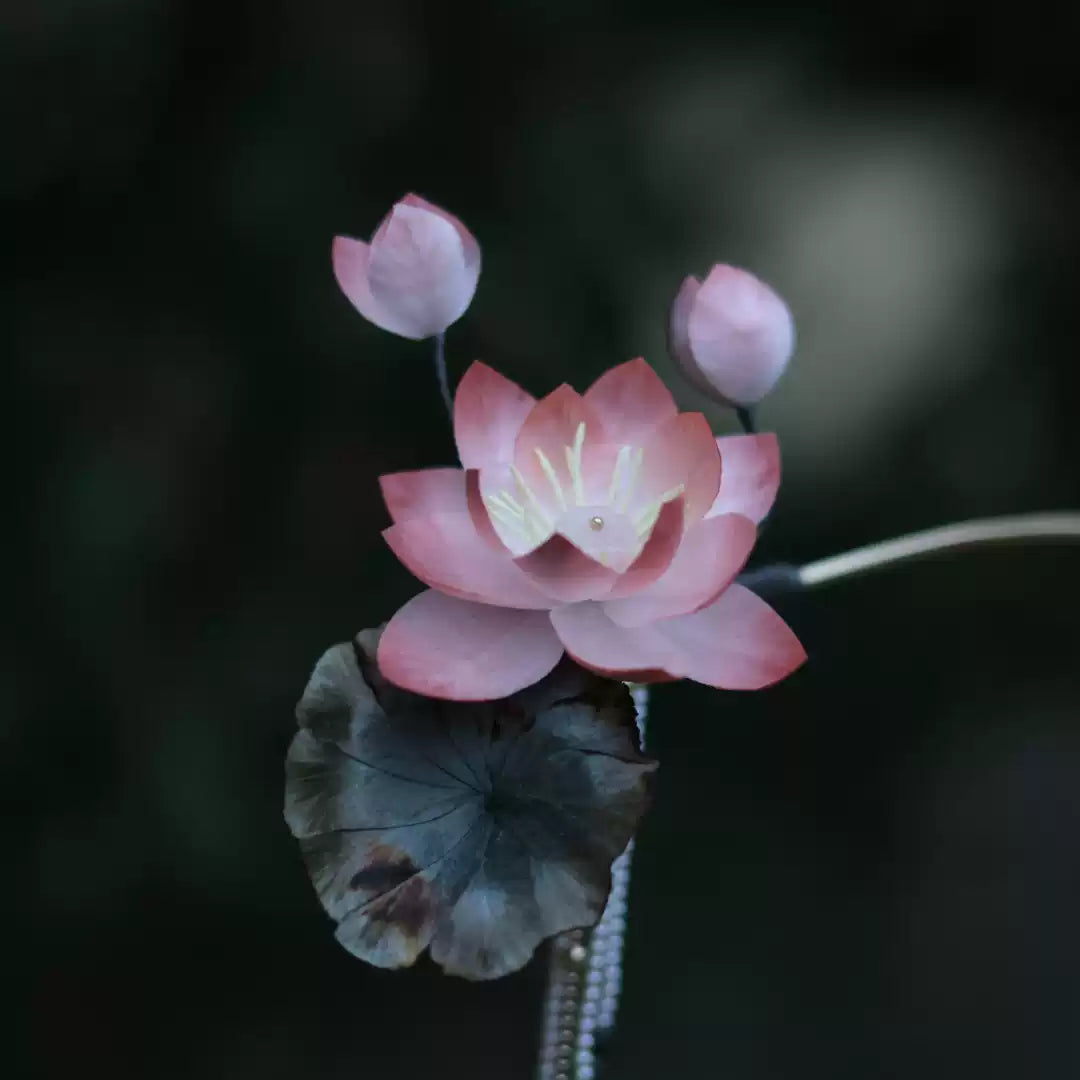 Handmade Velvet Lotus Flower Hairpins | Traditional Chinese Hanfu & Qipao Accessories