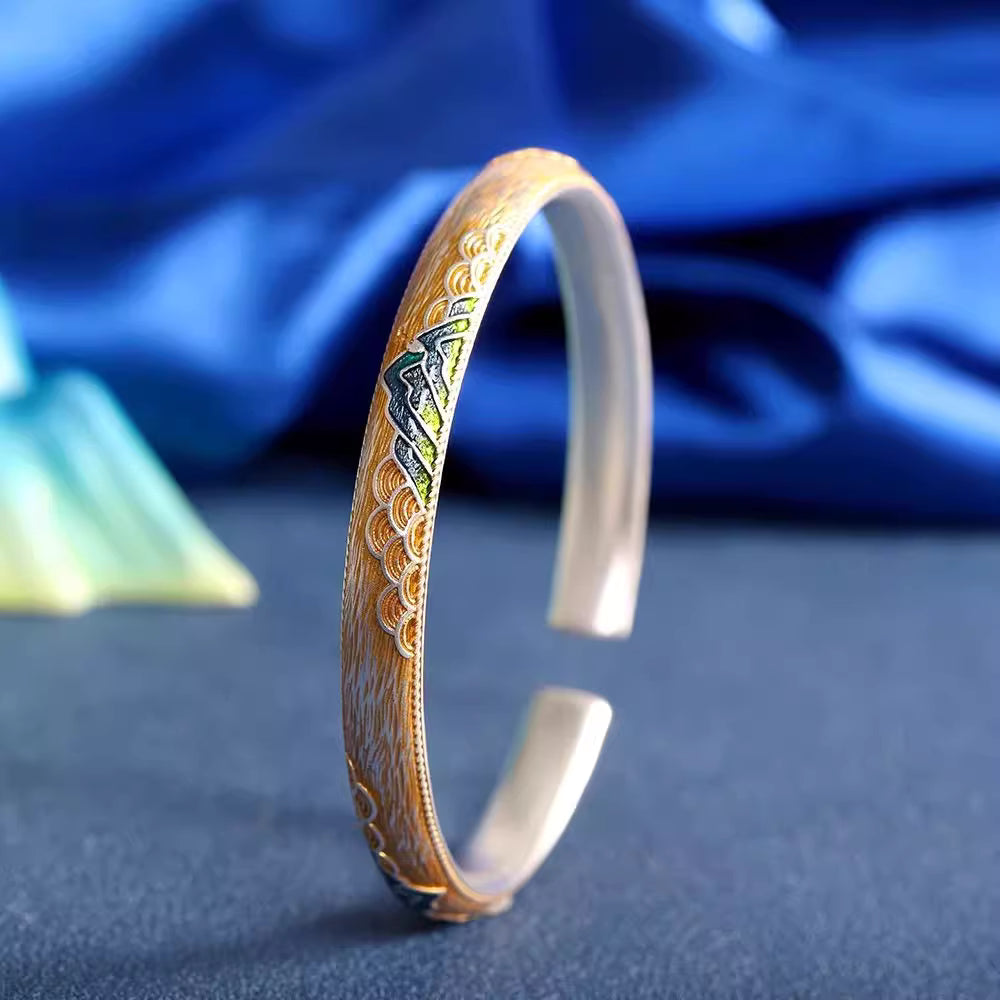 999 Pure Silver Gold-Plated Women's Bangle – Elegant Chinese Style Bracelet