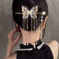 Chinese Butterfly Pearl Hairpin with Long Tassels – Gold Czech Crystal Elegant Updo Hair Accessory for Women