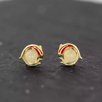 S925 vergoldete Koi-Ohrstecker mit weißer Jade – Ohrringe im neuen chinesischen Stil aus Silber
