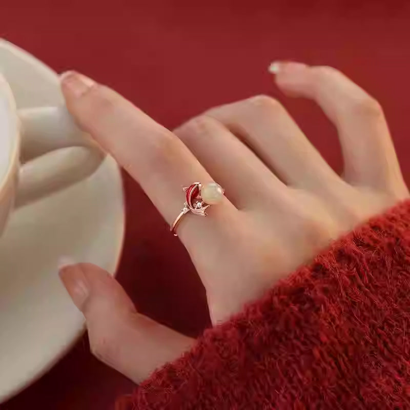 S925 Silver Hetian Jade Koi Fish Enamel Ring – Adjustable Lucky Index Ring for Women, Zodiac Year & Valentine’s Gift