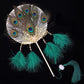 Peacock Feather Round Fan with Long Handle – Vintage Chinese Handheld Fan for Hanfu &amp; Qipao