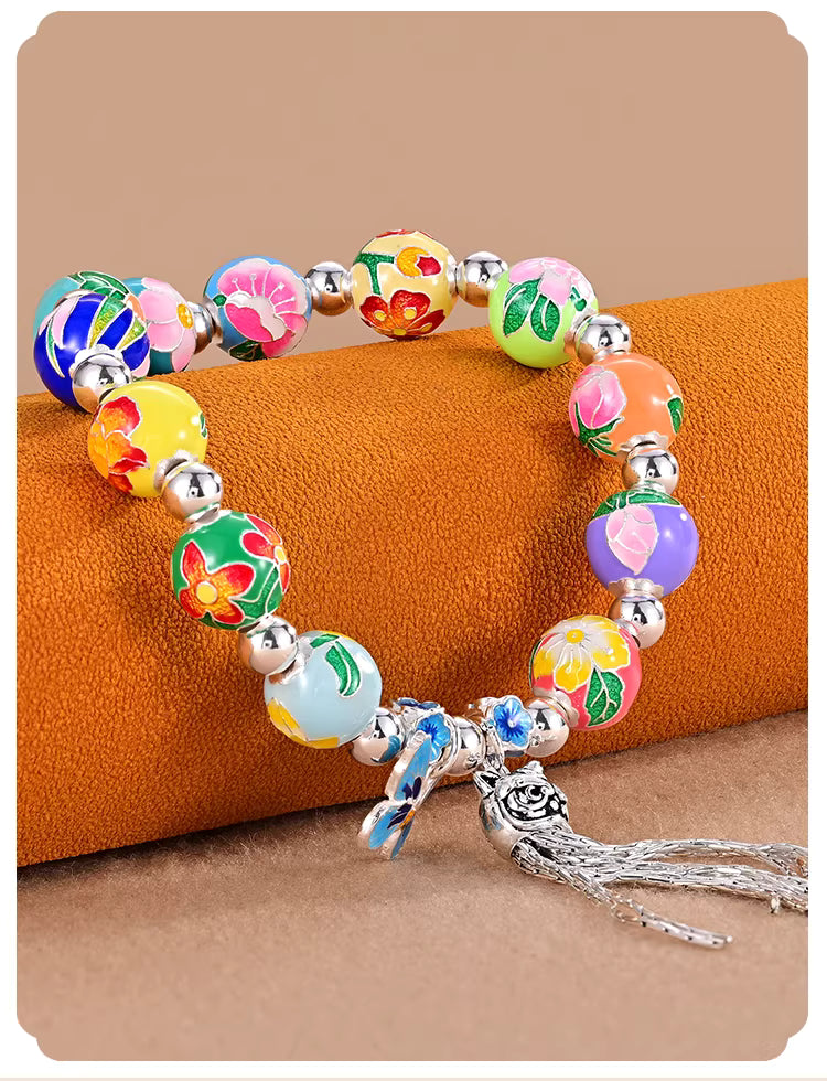 Fine Silver 999 Enamel Twelve Flower Deities Bracelet – Chinese Intangible Heritage Jewelry