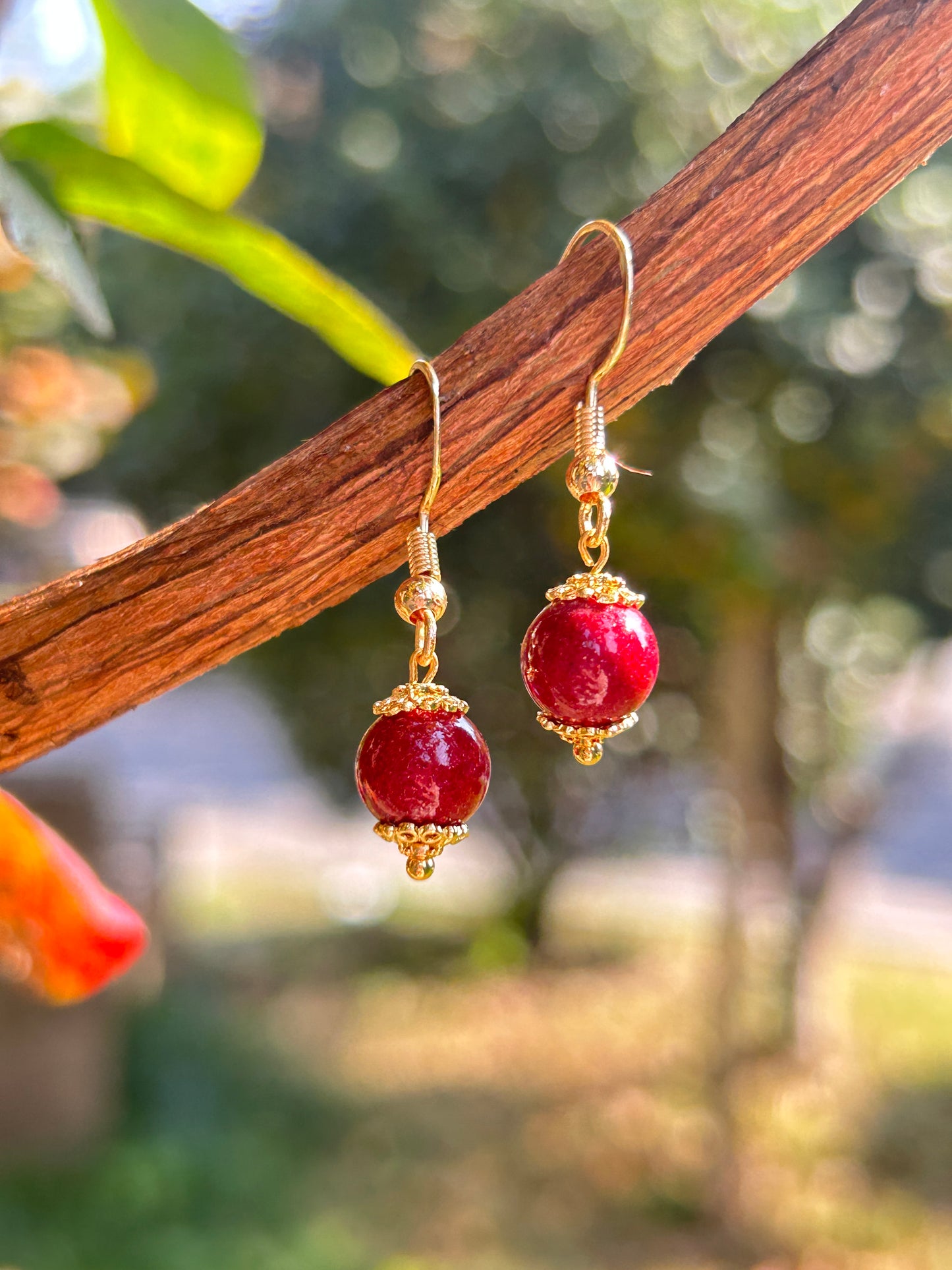 Cinnabar Red Earrings – Chinese Vintage Style Earrings for Women | Lucky Red Jewelry Gift
