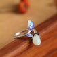 Handcrafted Magnolia Blossom Ring in 925 Sterling Silver  Hetian Jade – Vintage Chinese Cloisonné Enamel Adjustable Ring