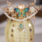 Vintage Butterfly Tassel Hanfu Hair Clip – Cloisonné Style Back Hair Comb with Faux Pearls