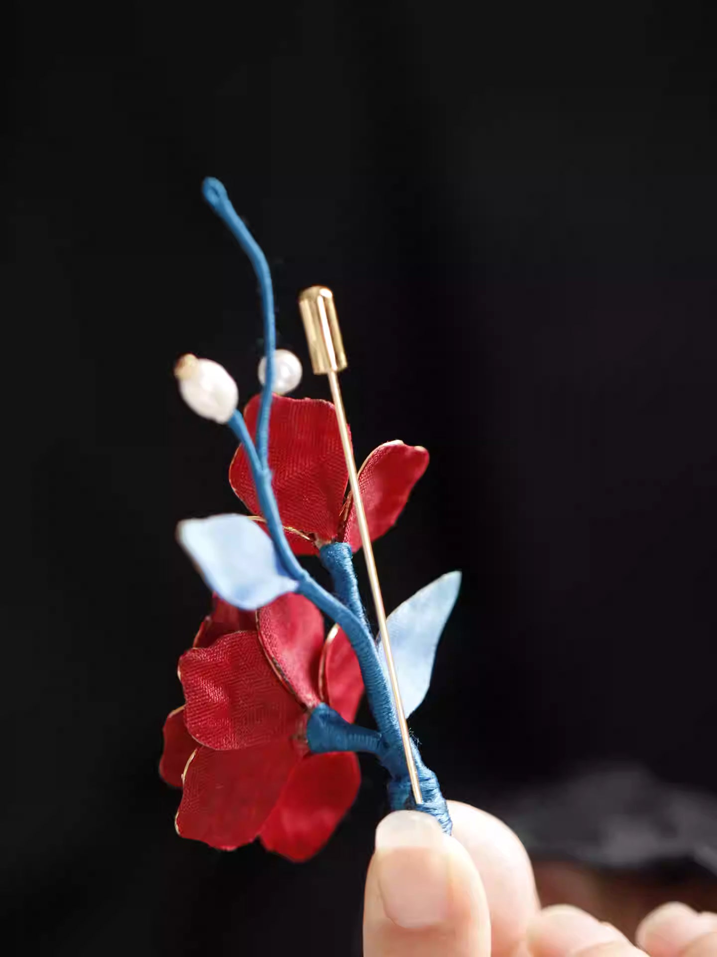 Red Camellia Filigree Brooch - Handmade Chinese Qipao Accessory, Elegant Pearl Accent Pin for Women