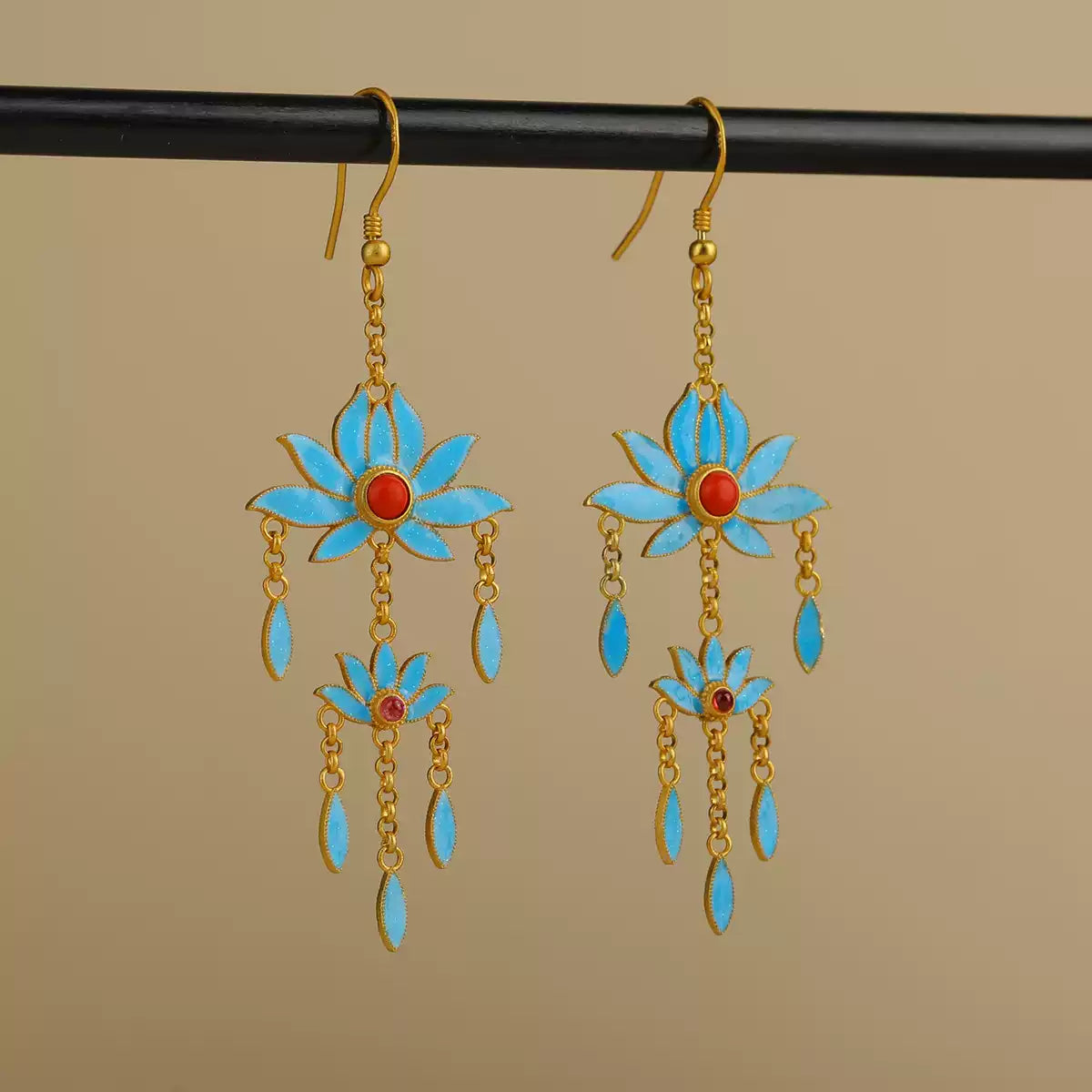 Oriental Lotus Flower Earrings – New Chinese Style Enamel Jewelry Gift for Women
