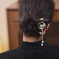 Chinese Style Ebony Wood Lotus Dragonfly Hairpin with Tassel – Peacock Blue Hanfu Hair Accessory for Women
