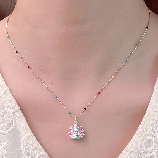 Cute Fox Pendant for Women – New Chinese Style Enamel Animal Charm | 999 Fine Silver