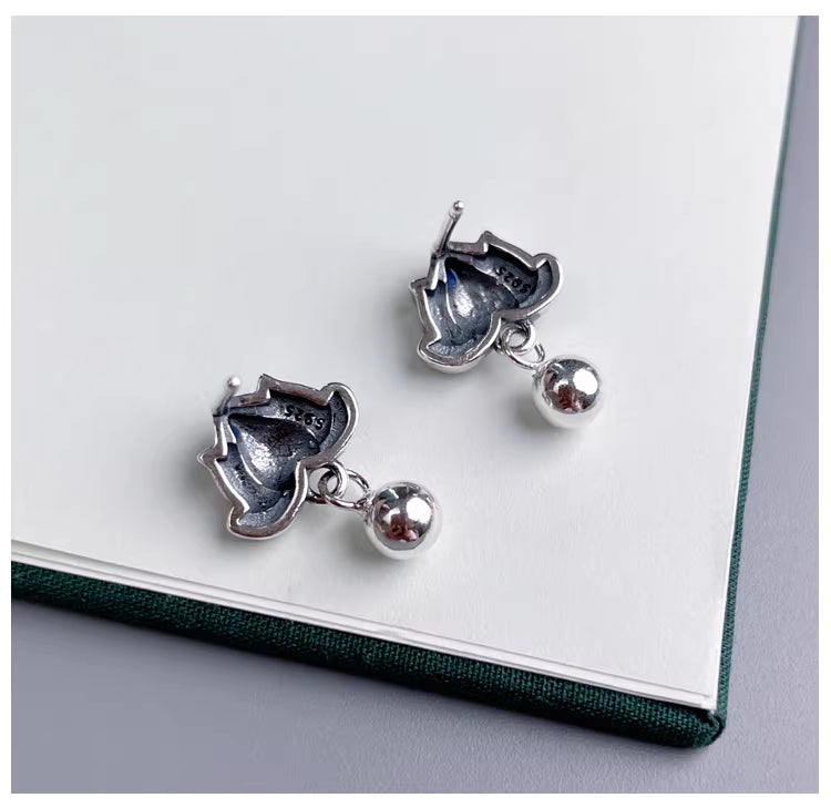 S925 Sterling Silver Blue Lotus Tassel Earrings | Flame-Blue Enamel