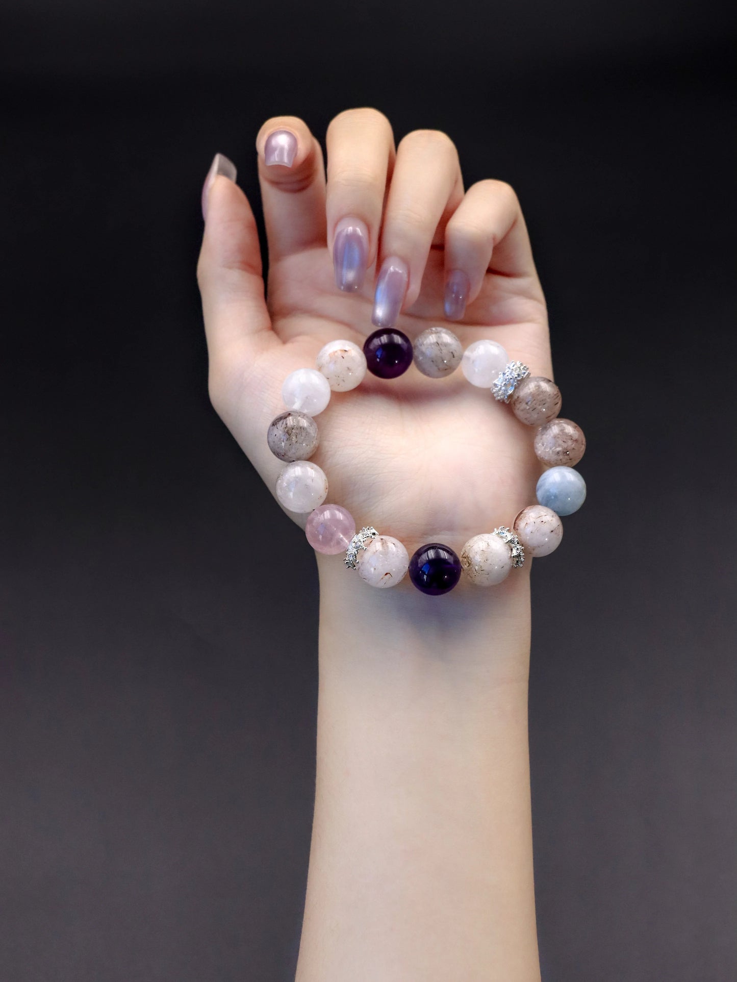 Mystic Harmony Crystal Healing Bracelet – Black Super Seven, Ghost Quartz, Rose Quartz & Amethyst Energy Blend