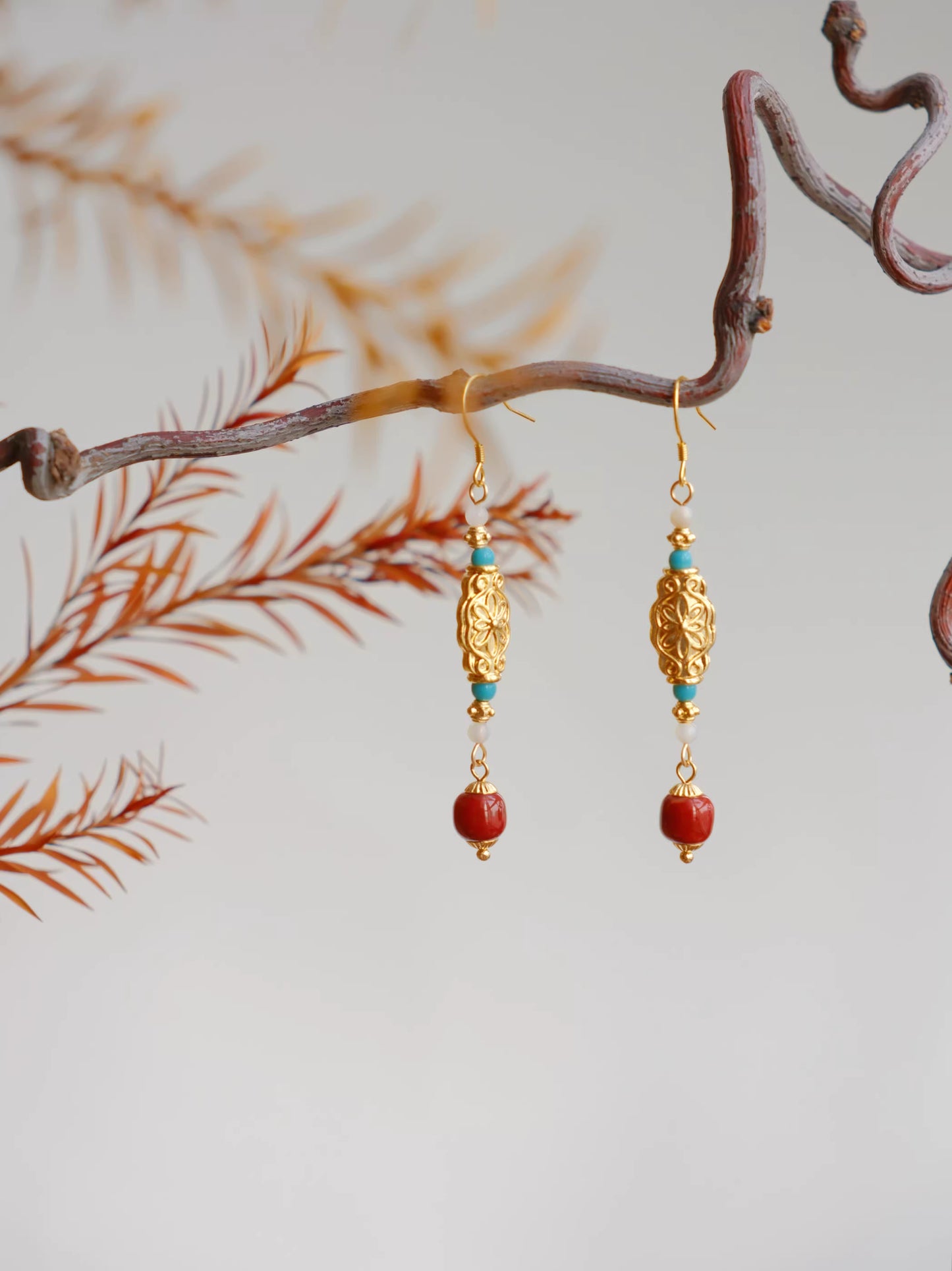 Dunhuang Red Agate Earrings – New Chinese Style Silver Drop Earrings for Hanfu