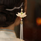 Black Ebony Lotus Long Tassel Hairpin – New Chinese Style Hanfu Hair Accessory