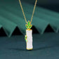 Original Chinese Style Hetian Jade Bamboo Pendant with Gold Enamel – 36×9mm, 4.3g, White & Green, Versatile Collarbone Necklace for Women