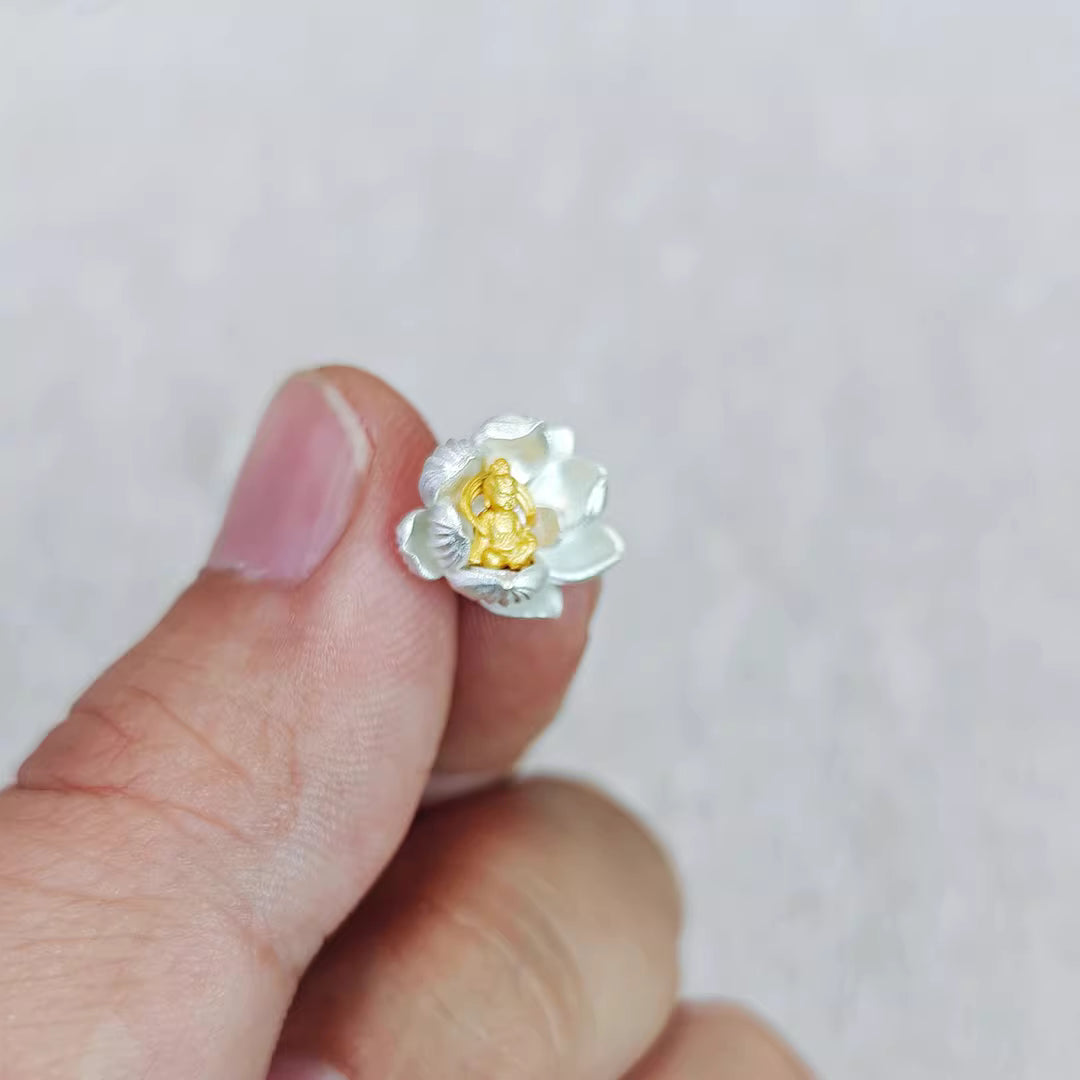 Blooming Buddha Stud Earrings – 12×13mm Handcrafted Silver or Gold-Plated, Original Design
