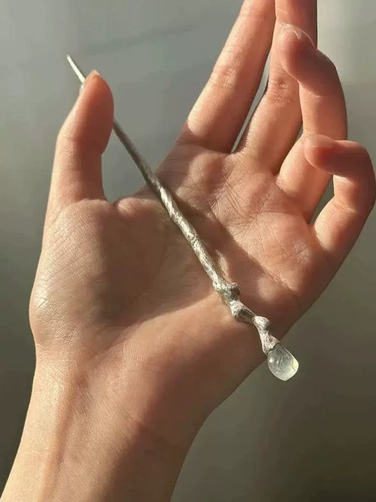 Elegant Crystal Silver Hairpin – New Chinese Style Textured Branch Hair Ornament