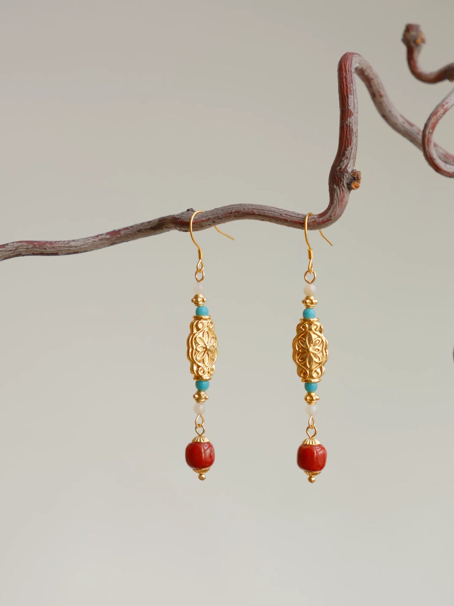 Dunhuang Red Agate Earrings – New Chinese Style Silver Drop Earrings for Hanfu