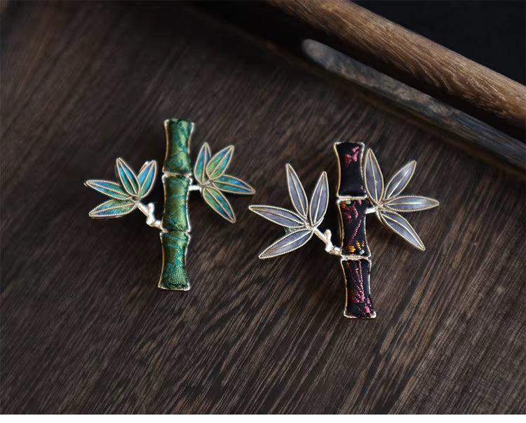 Handmade Heritage Velvet Flower Brooch – Song Brocade & Bamboo Design, Retro Chinese Hanfu Accessory for Women