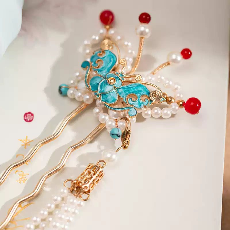 Butterfly Cloisonné Hairpin | New Chinese Style Enamel Hanfu Hair Ornament