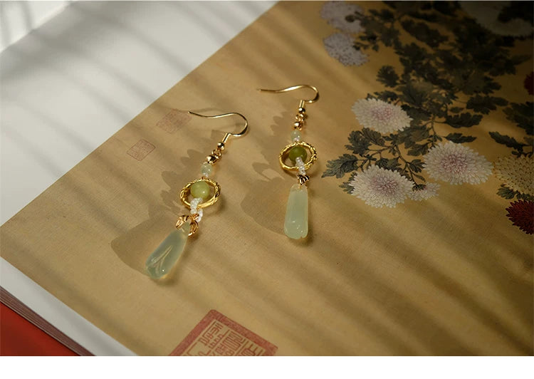 Natural Xiuyu Jade Earrings with 14K Gold-Filled Hooks – Elegant Chinese Jade Jewelry for Women