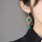 Spring Fish Cloisonné Earrings – New Chinese Style Green Stone Dangle Earrings