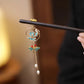 Chinese Style Ebony Wood Lotus Dragonfly Hairpin with Tassel – Peacock Blue Hanfu Hair Accessory for Women