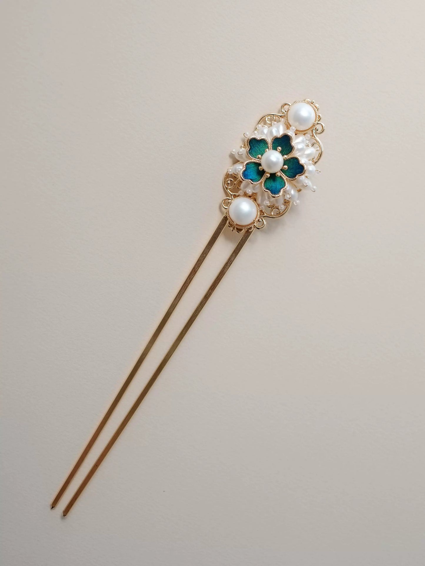 Luxury Pearl Dian Cui Style Hairpin – New Chinese Style Peacock Feather Hair Fork
