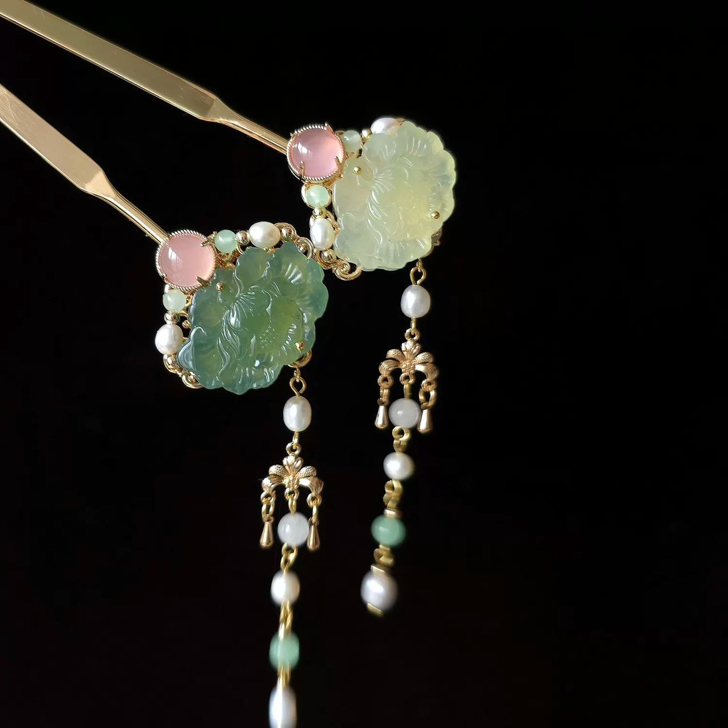 Traditional Chinese Hair Stick with Jade & Pearls | Handmade Hanfu & Qipao Hair Accessory